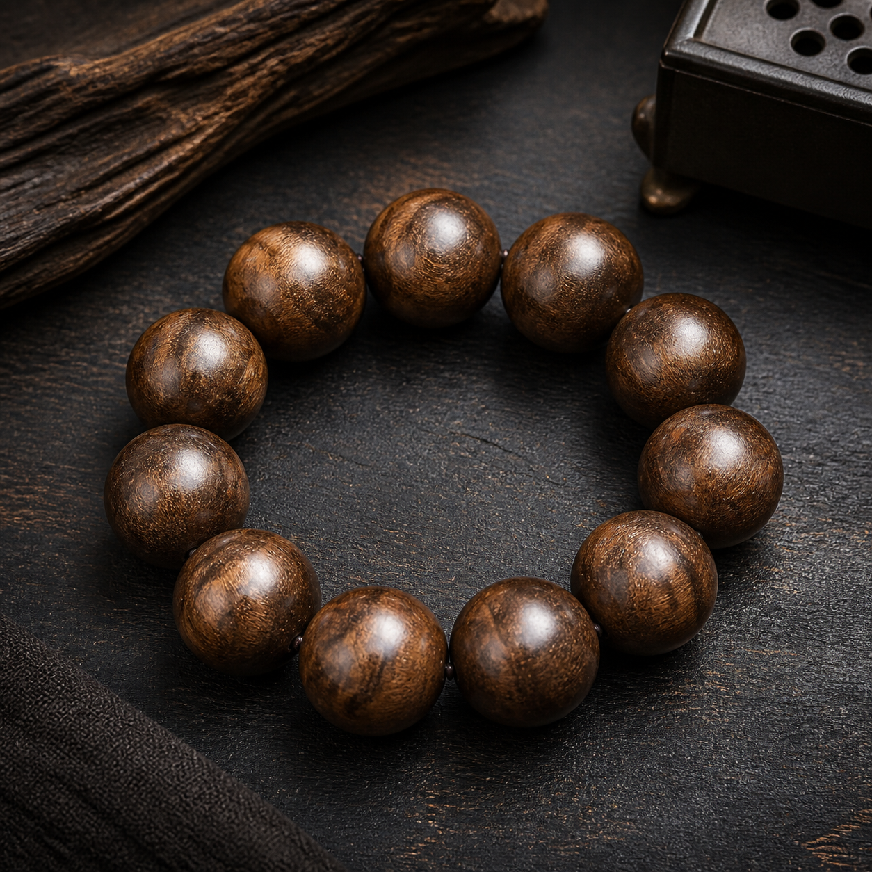 Golden Silk Nanmu Sunken Wood Longdan Pattern Bracelet