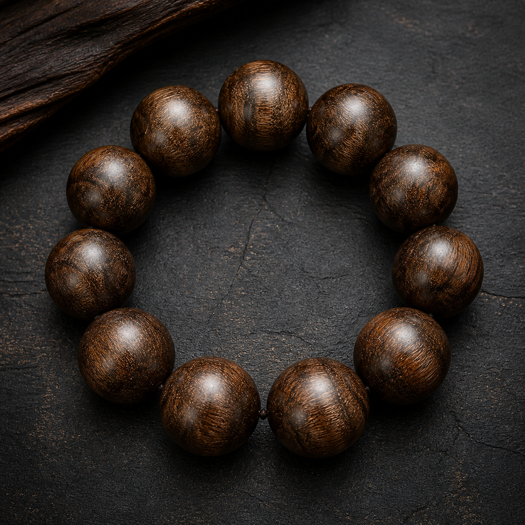Golden Silk Nanmu Sunken Wood Longdan Pattern Bracelet