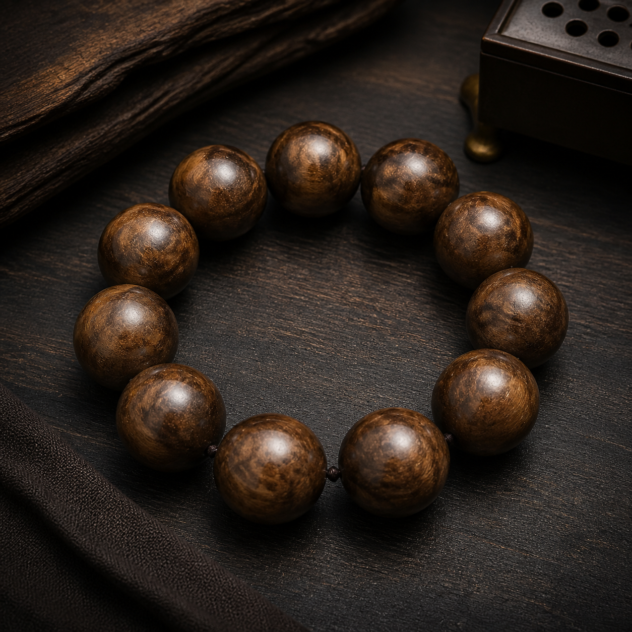 Golden Silk Nanmu Sunken Wood Longdan Pattern Bracelet