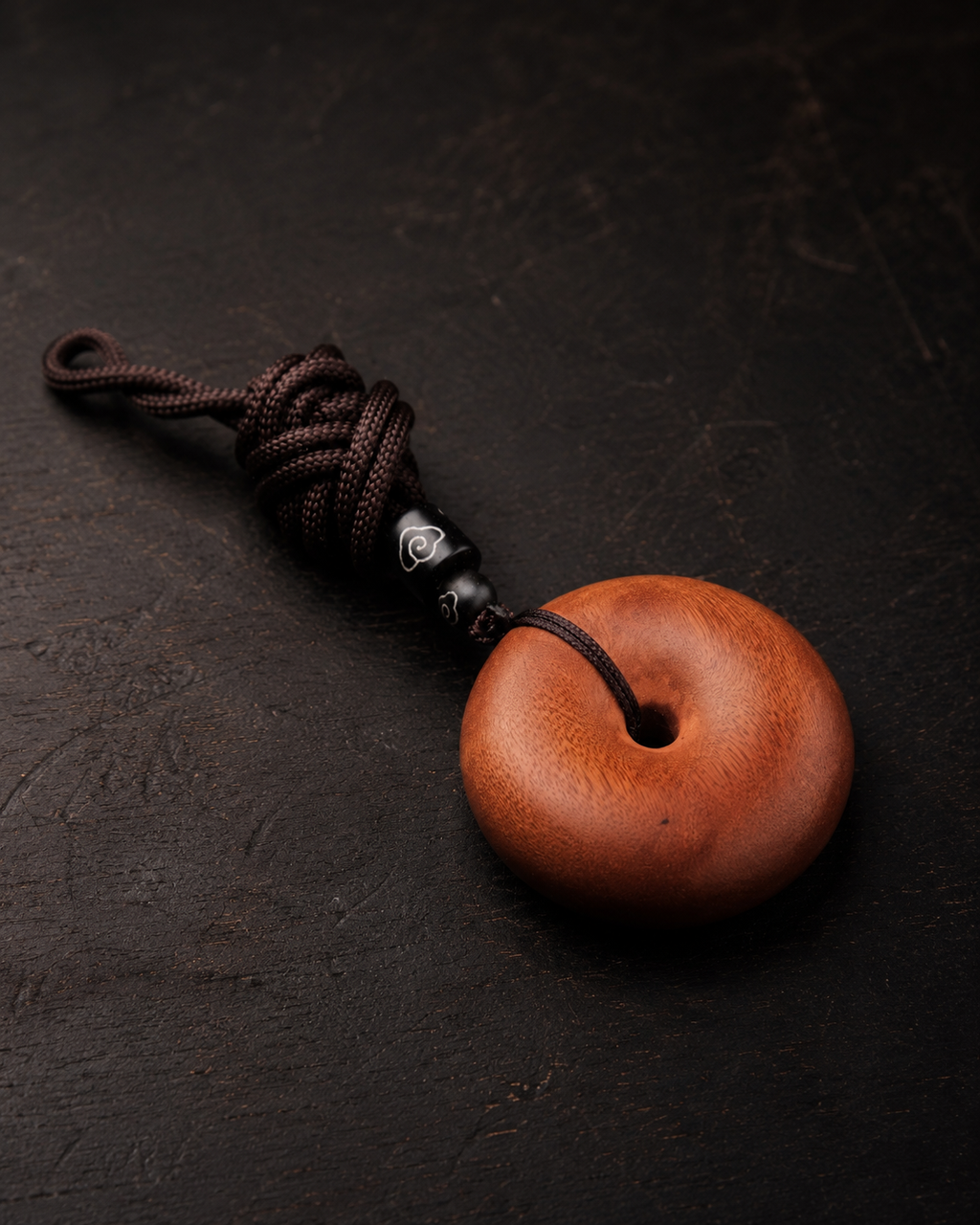 Round Peace Buckle Pendant in Thunderstruck Wood