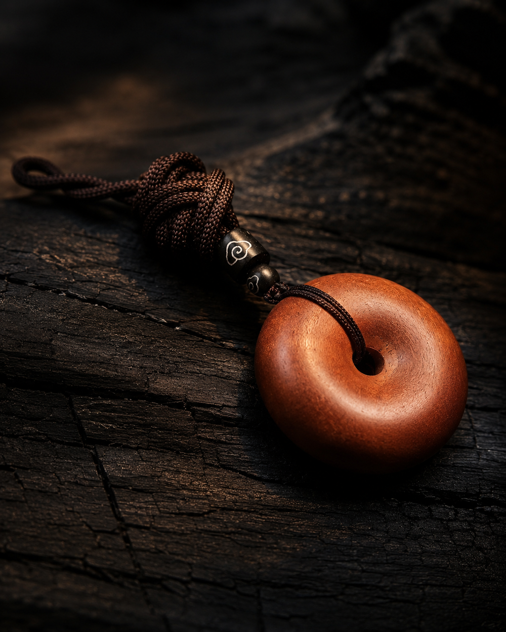 Round Peace Buckle Pendant in Thunderstruck Wood