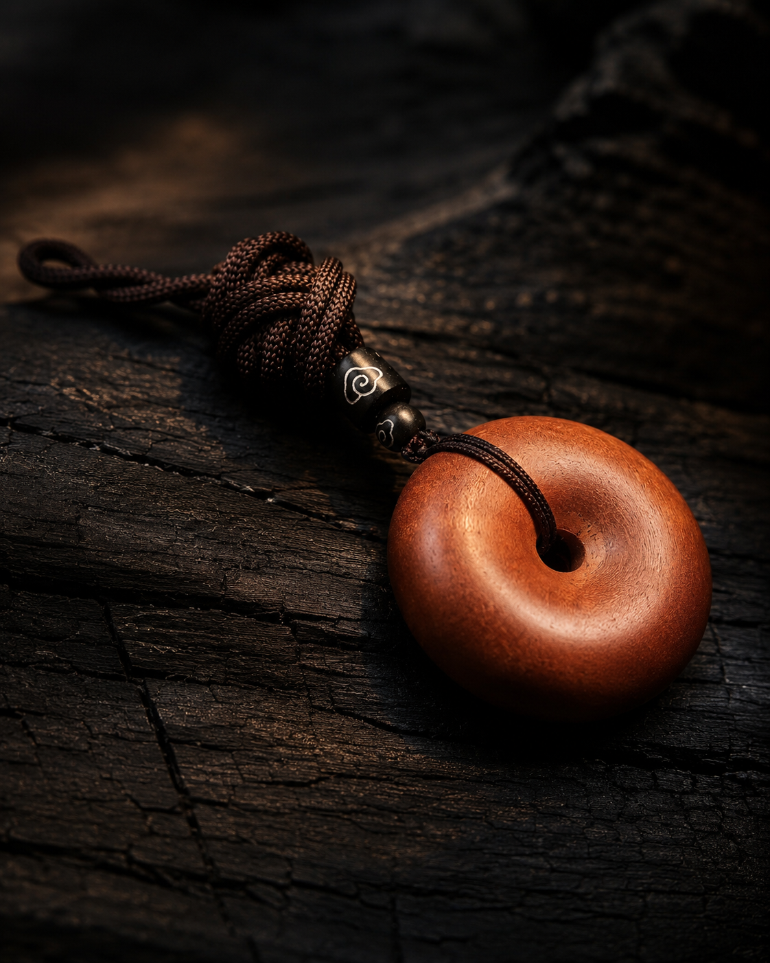 Round Peace Buckle Pendant in Thunderstruck Wood