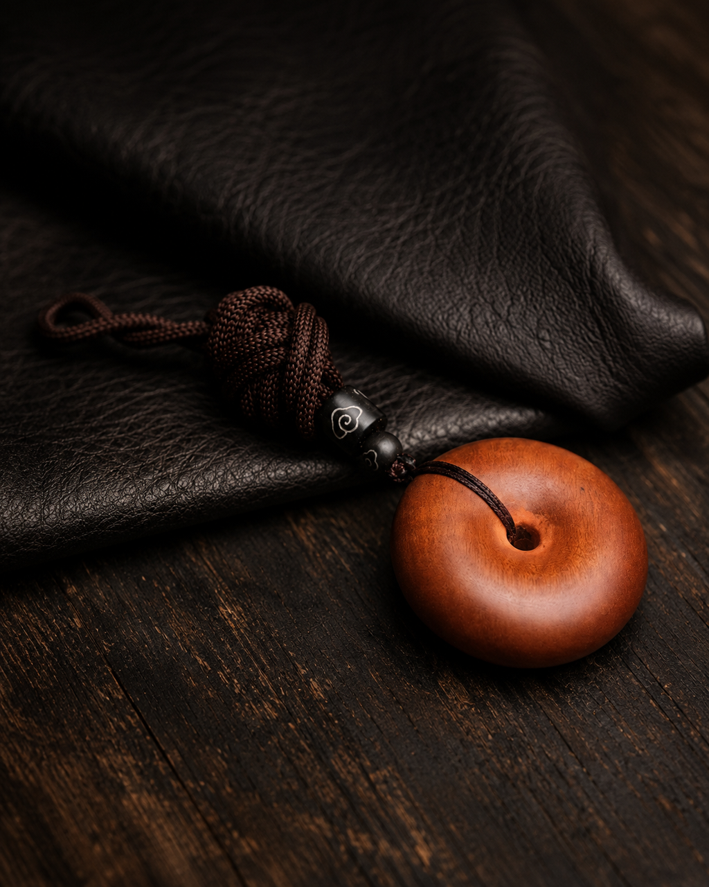 Round Peace Buckle Pendant in Thunderstruck Wood