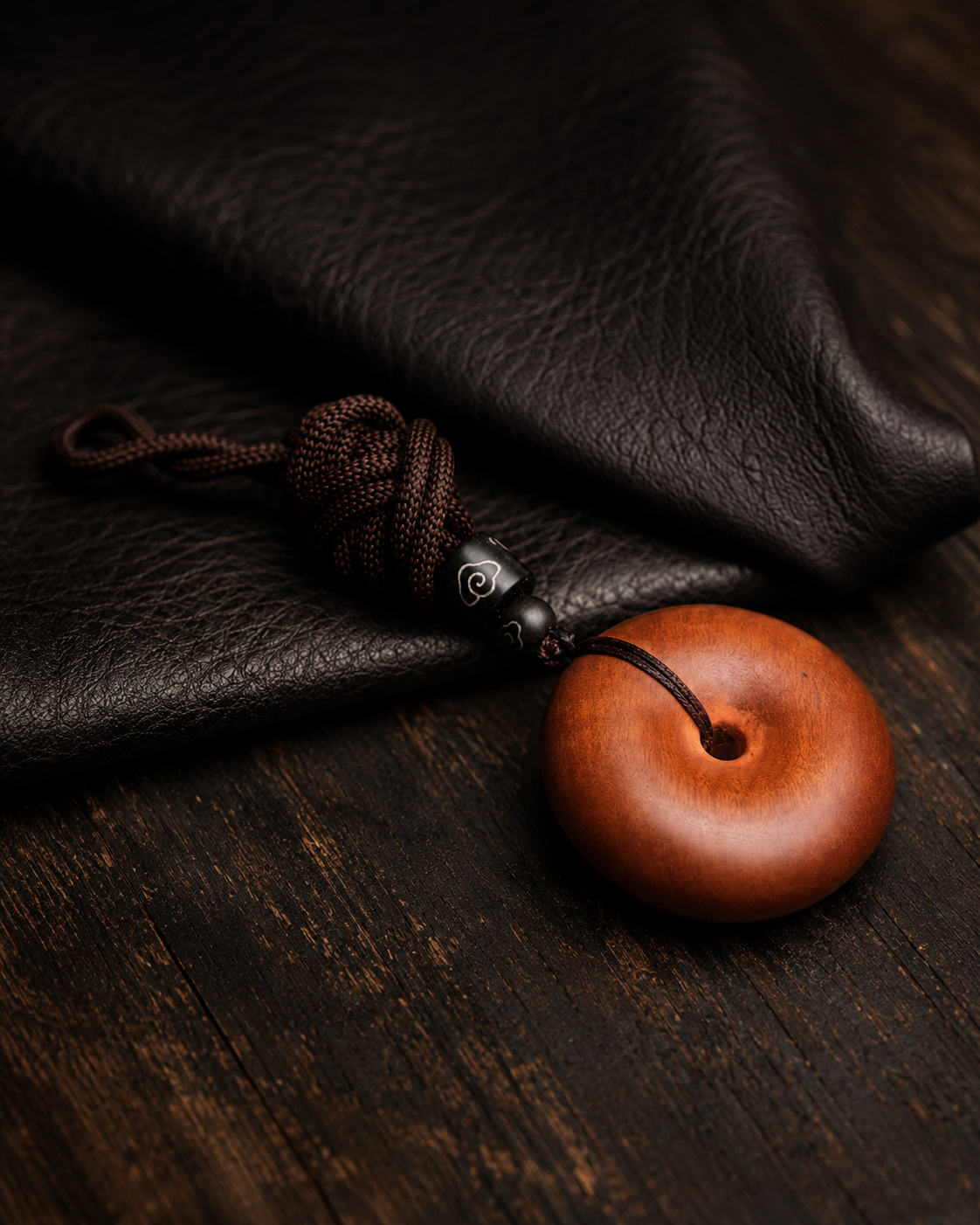 Round Peace Buckle Pendant in Thunderstruck Wood