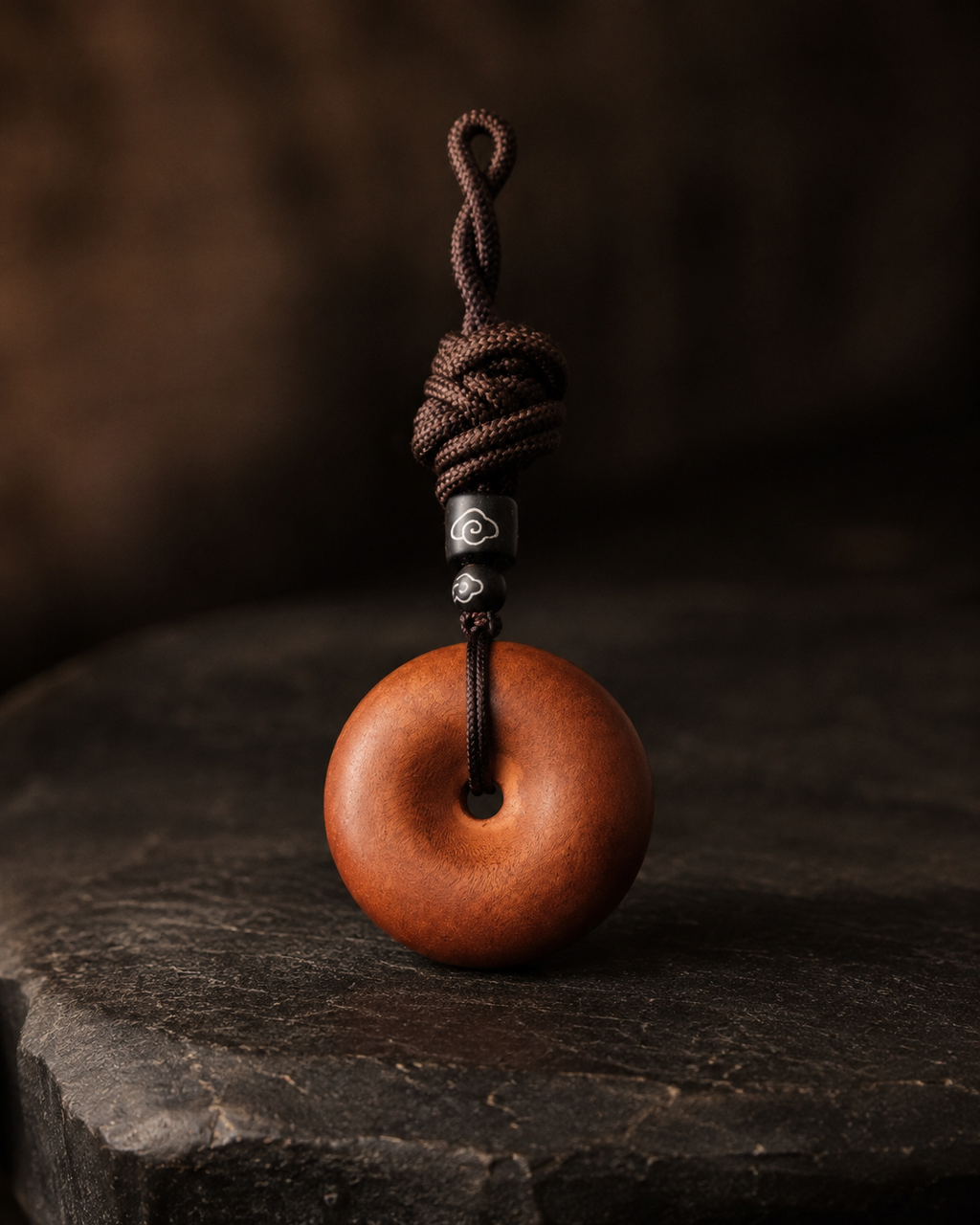 Round Peace Buckle Pendant in Thunderstruck Wood