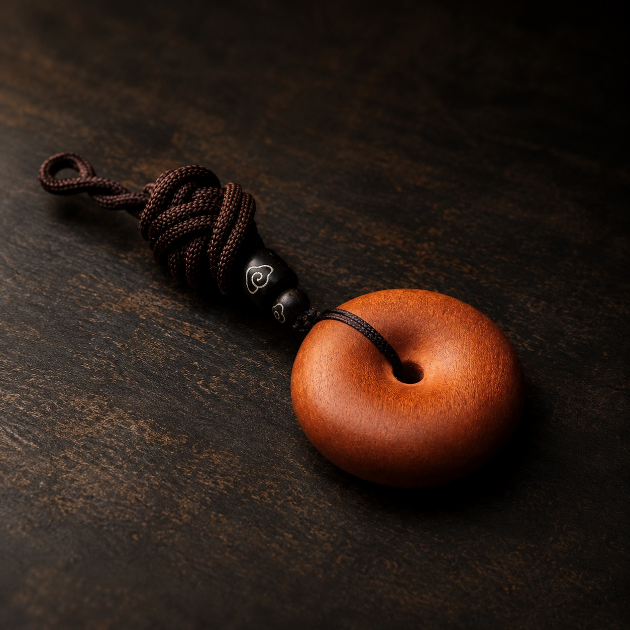 Round Peace Buckle Pendant in Thunderstruck Wood