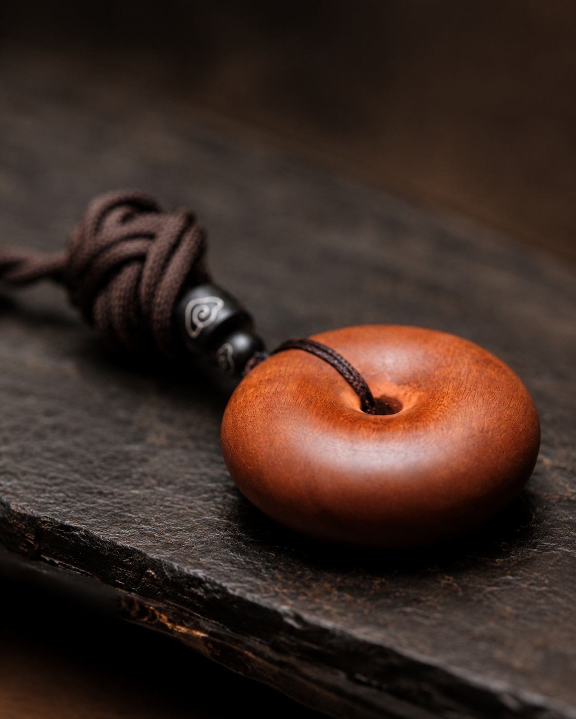 Round Peace Buckle Pendant in Thunderstruck Wood