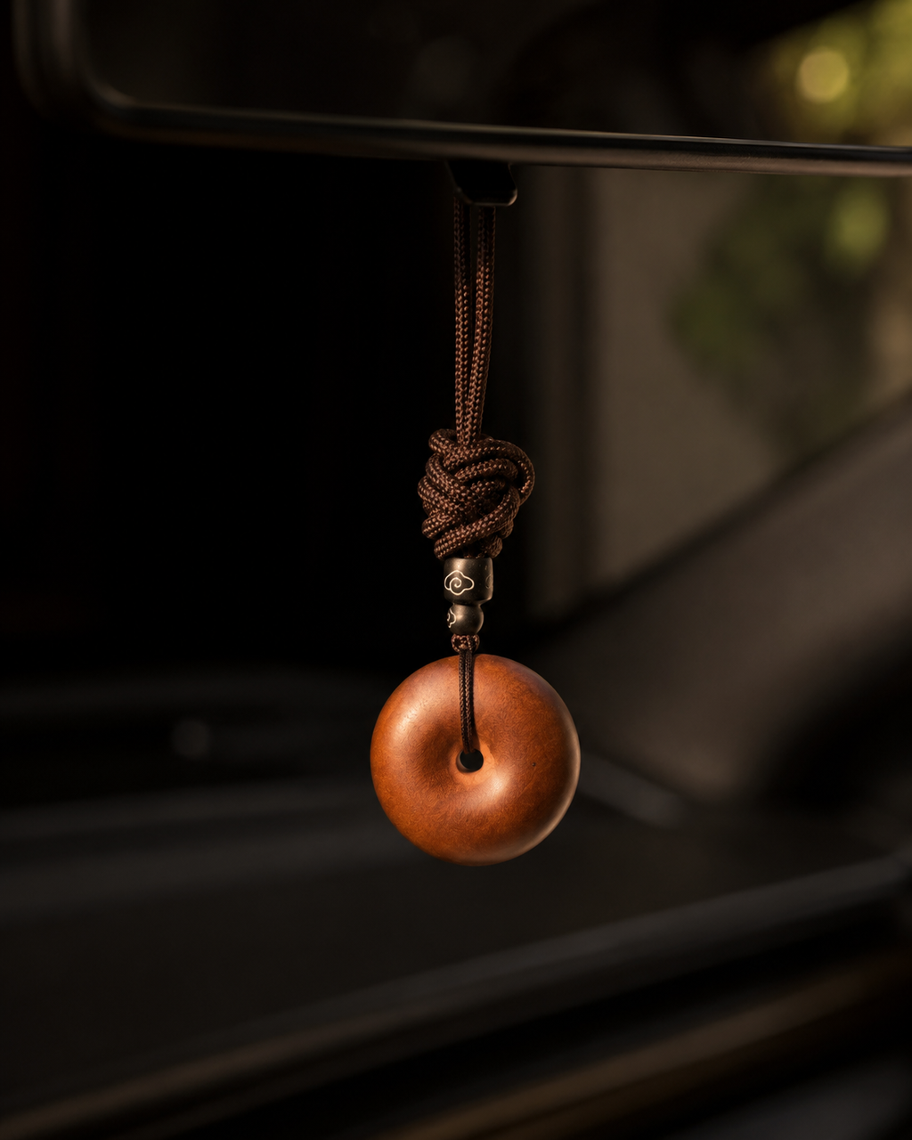 Round Peace Buckle Pendant in Thunderstruck Wood