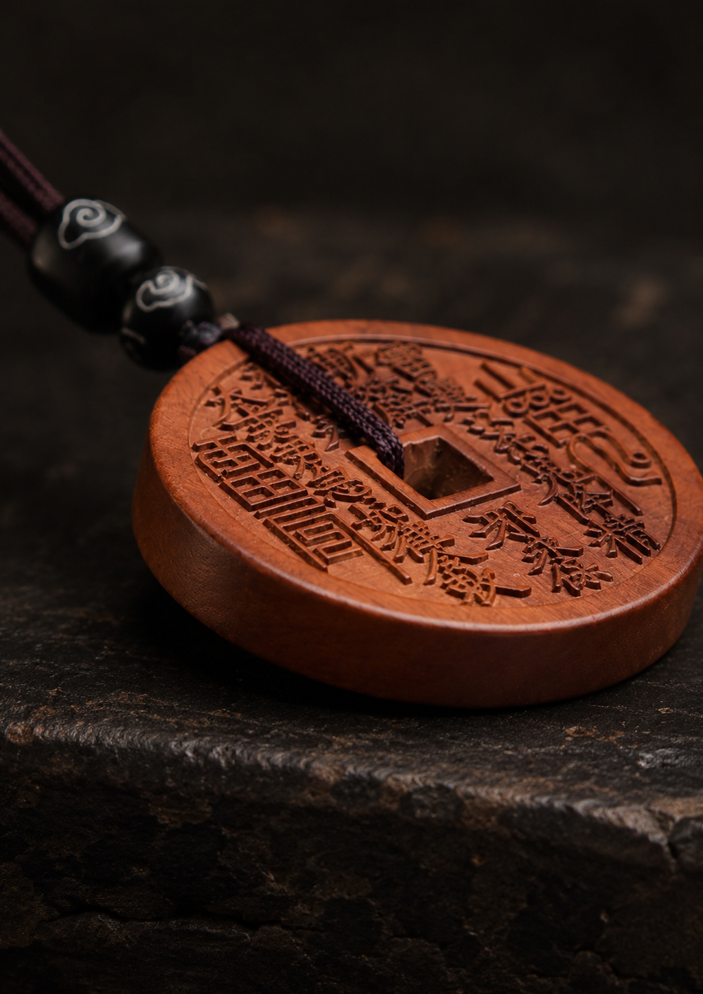 Shangui Pattern Charm Coin in Thunderstruck Wood