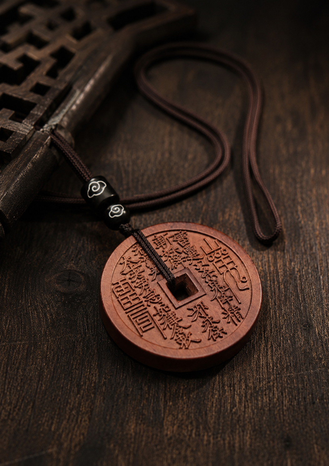Shangui Pattern Charm Coin in Thunderstruck Wood