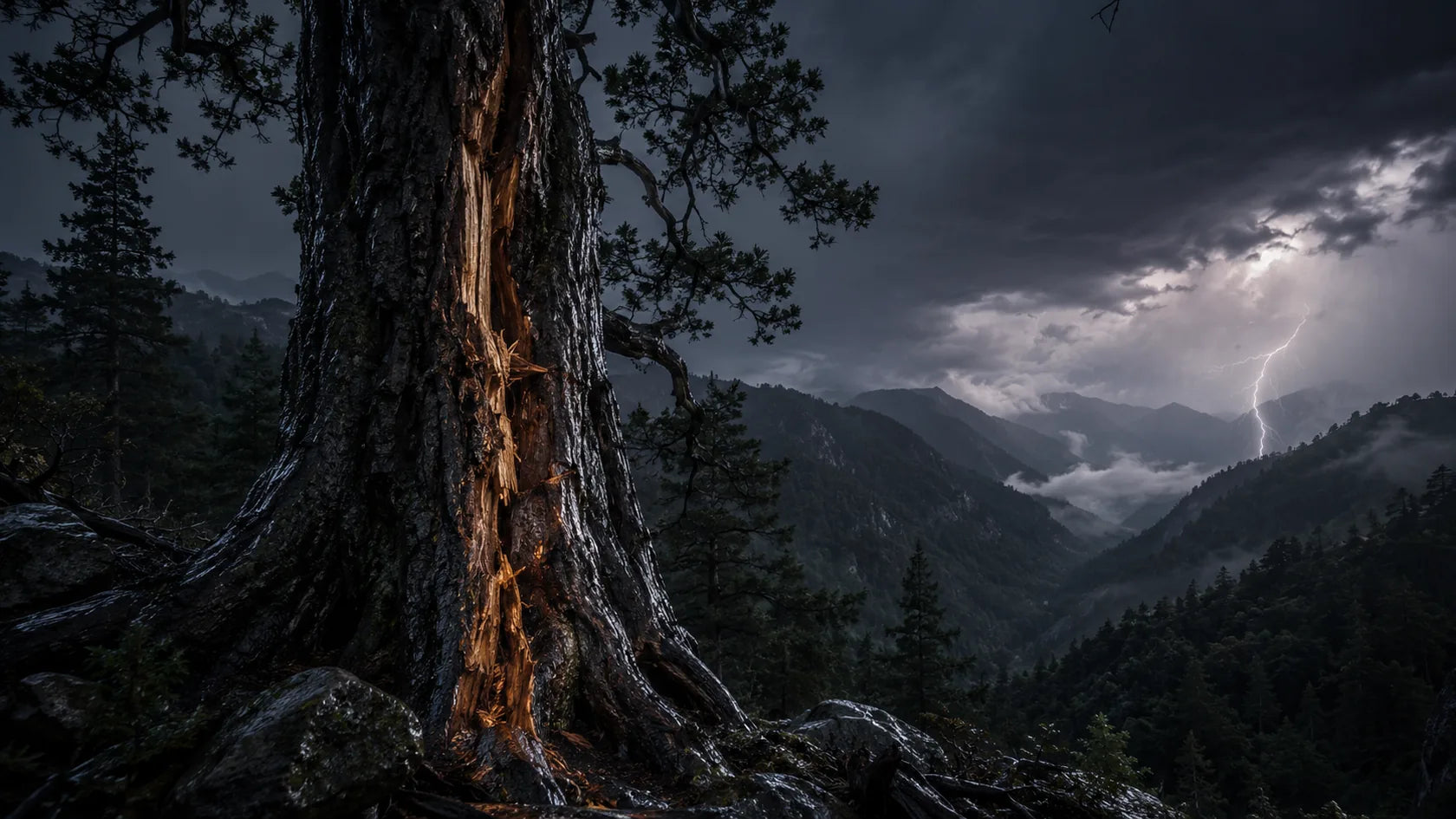 Sky enters wood.